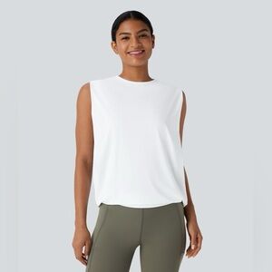 NWT HALARA Round Neck Ruched Cool Touch Yoga Tank Top-UPF50+